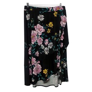 Lane Bryant Black Floral‎ Faux Wrap High Low Maxi Skirt Plus Size 18/20 Spring